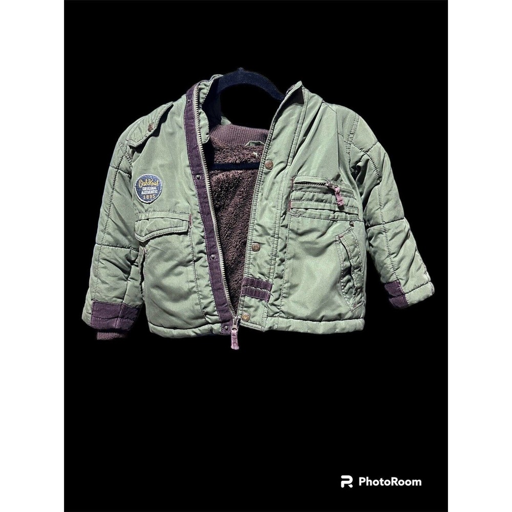 Oshkosh B'gosh Bubble Hoodie Jacket For Boys Army Green Front Pockets Sz 6